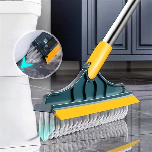 2‑in‑1 Floor Scrub Brush with Squeegee – 120° Rotating Head & Long Handle for Multi-Surface Cleaning