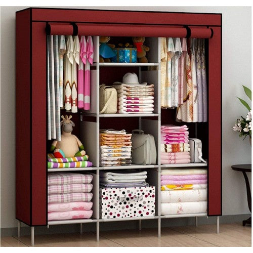 Fancy closet organizer with zipped fabric doors in multicolor design