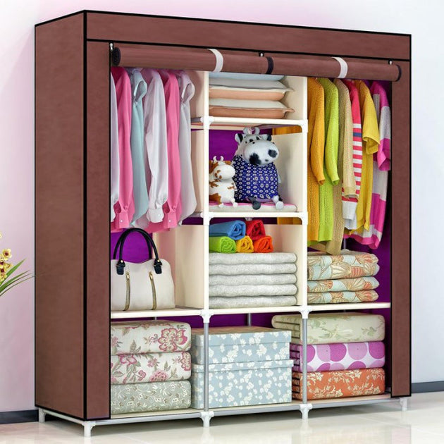 Foldable closet wardrobe showing interior shelves and hanging space