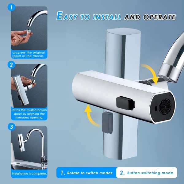 4-Mode Kitchen Sink Faucet Extender — 360° Rotating, Splash-Proof & Water-Saving Attachment