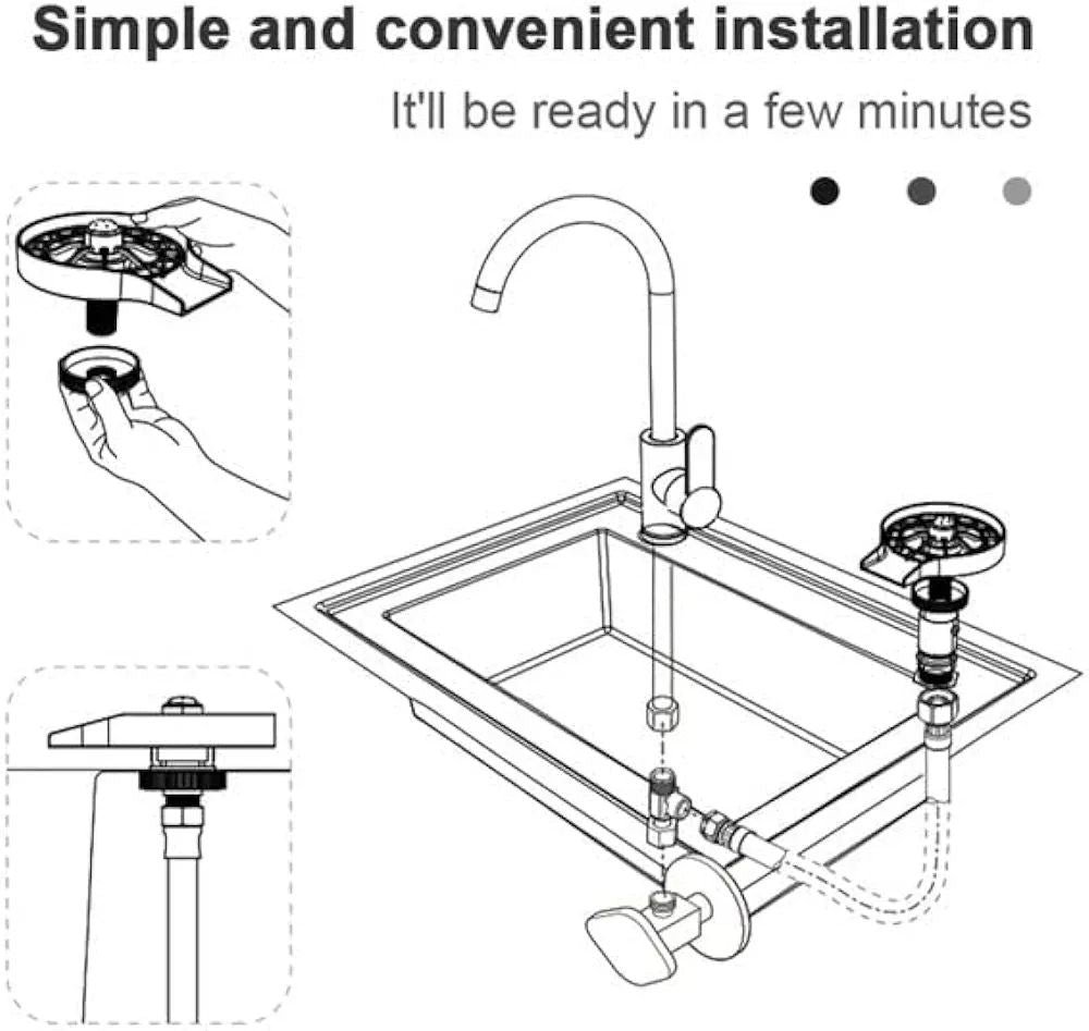 Glass Washer for Kitchen Sink — Fast Bottle & Cup Rinser, Stainless Steel Attachment