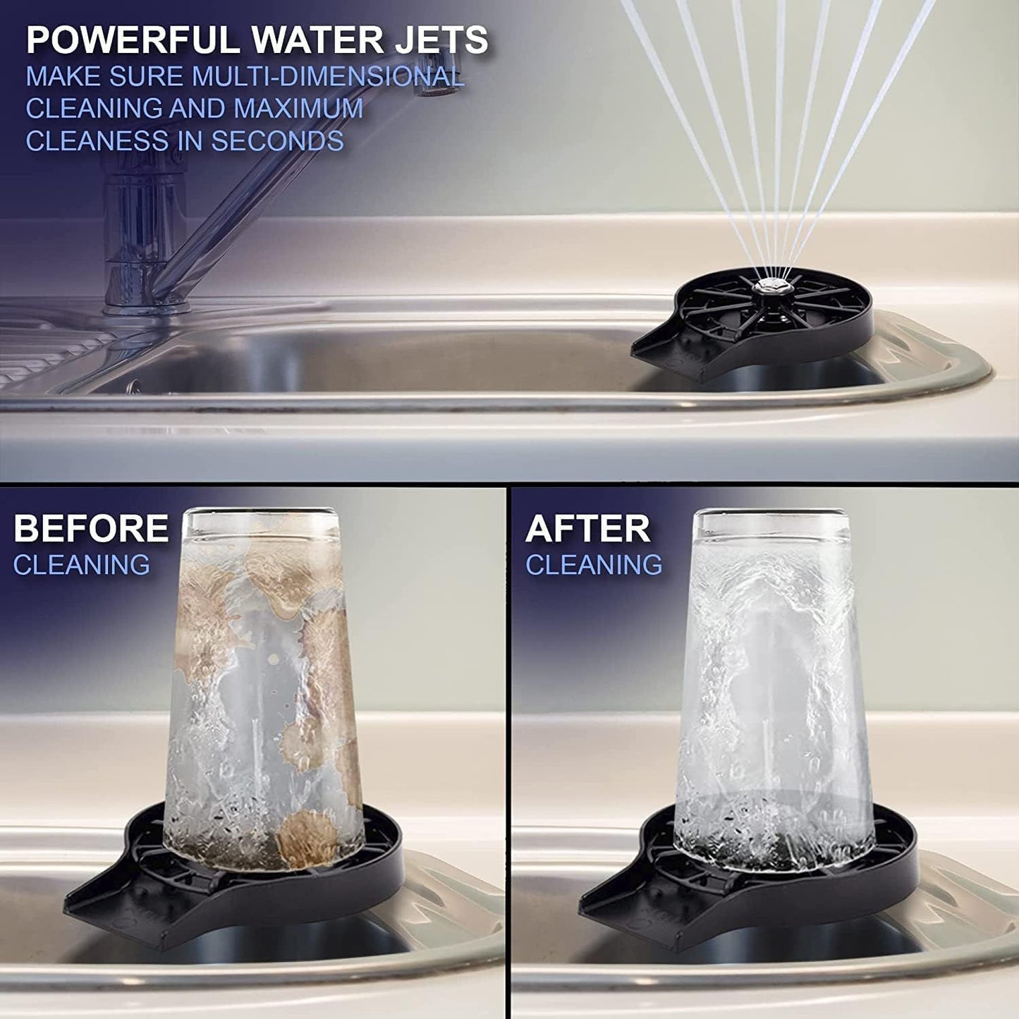 Glass Washer for Kitchen Sink — Fast Bottle & Cup Rinser, Stainless Steel Attachment