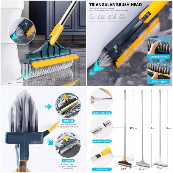 2‑in‑1 Floor Scrub Brush with Squeegee – 120° Rotating Head & Long Handle for Multi-Surface Cleaning