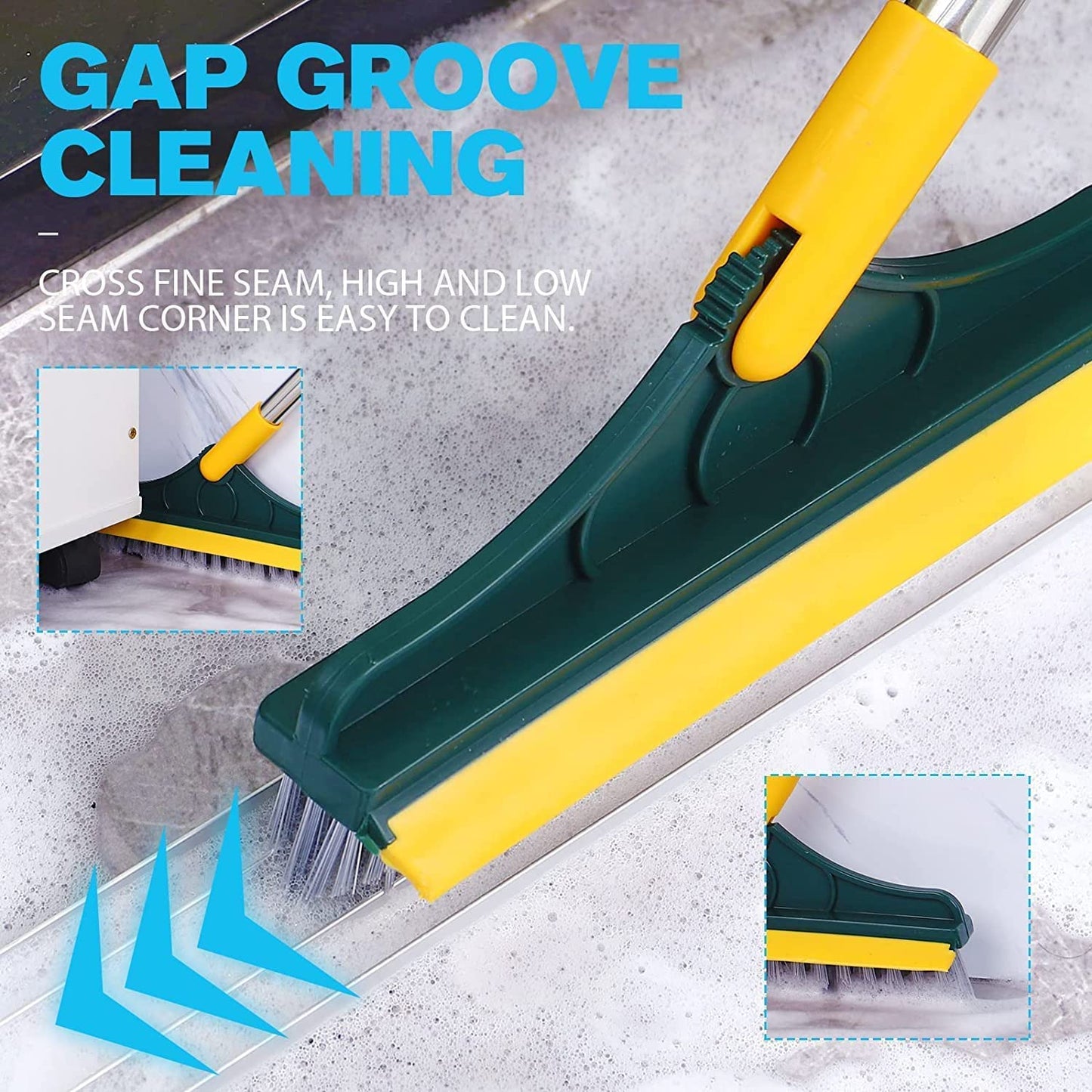2‑in‑1 Floor Scrub Brush with Squeegee – 120° Rotating Head & Long Handle for Multi-Surface Cleaning