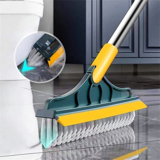 2‑in‑1 Floor Scrub Brush with Squeegee – 120° Rotating Head & Long Handle for Multi-Surface Cleaning