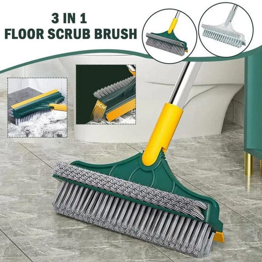 3-in-1 Rotating Floor Cleaning Brush – 180° Adjustable Head with Long Handle & Squeegee