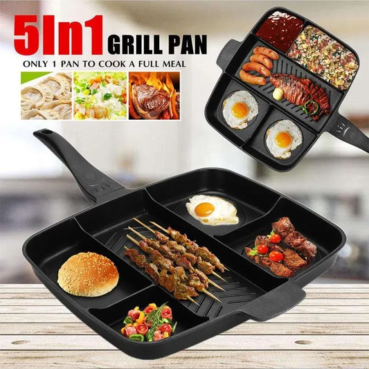 5-in-1 Non-Stick Breakfast Frying Pan — Divided Grill Skillet for Eggs, Steak & More
