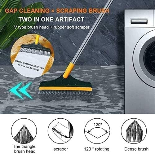 2‑in‑1 Floor Scrub Brush with Squeegee – 120° Rotating Head & Long Handle for Multi-Surface Cleaning