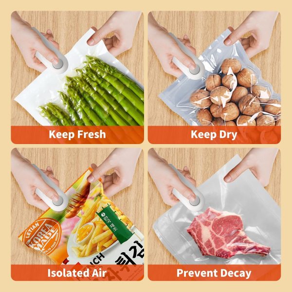Hand using portable bag sealer to keep chips fresh