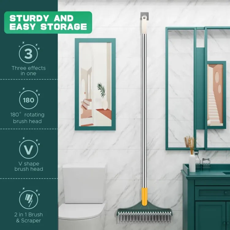 3-in-1 Rotating Floor Cleaning Brush – 180° Adjustable Head with Long Handle & Squeegee