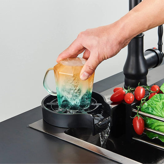 Glass Washer for Kitchen Sink — Fast Bottle & Cup Rinser, Stainless Steel Attachment
