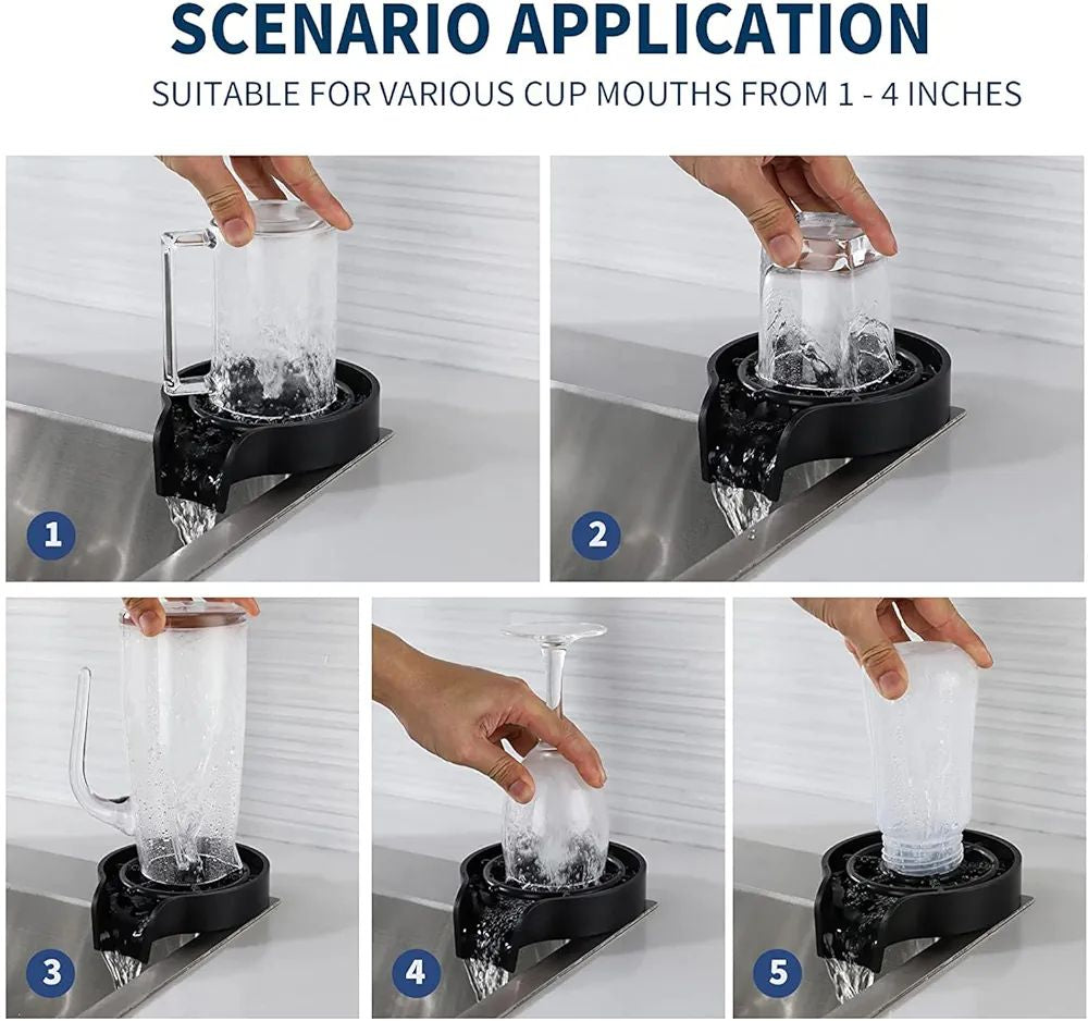 Glass Washer for Kitchen Sink — Fast Bottle & Cup Rinser, Stainless Steel Attachment
