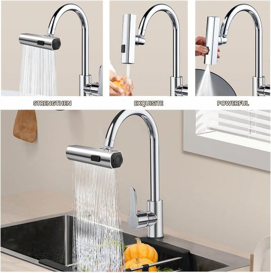4-Mode Kitchen Sink Faucet Extender — 360° Rotating, Splash-Proof & Water-Saving Attachment