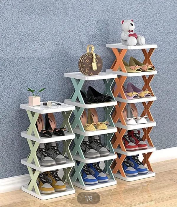 Close-up of stackable rack connectors and layers in random color